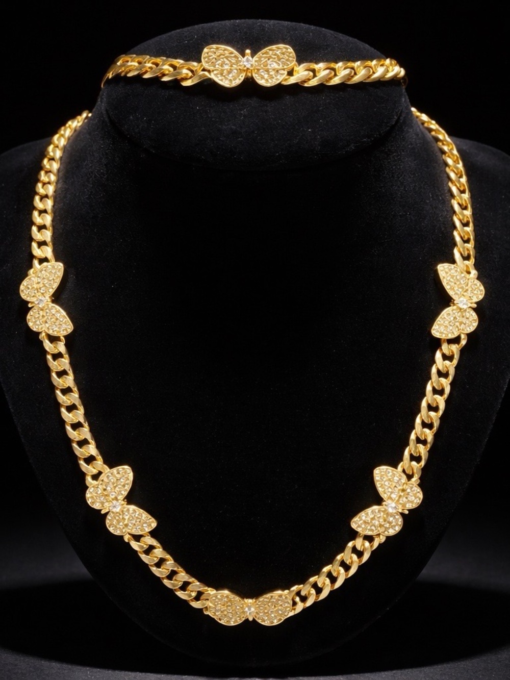 Gold Butterfly Link Necklace and Bracelet Set
